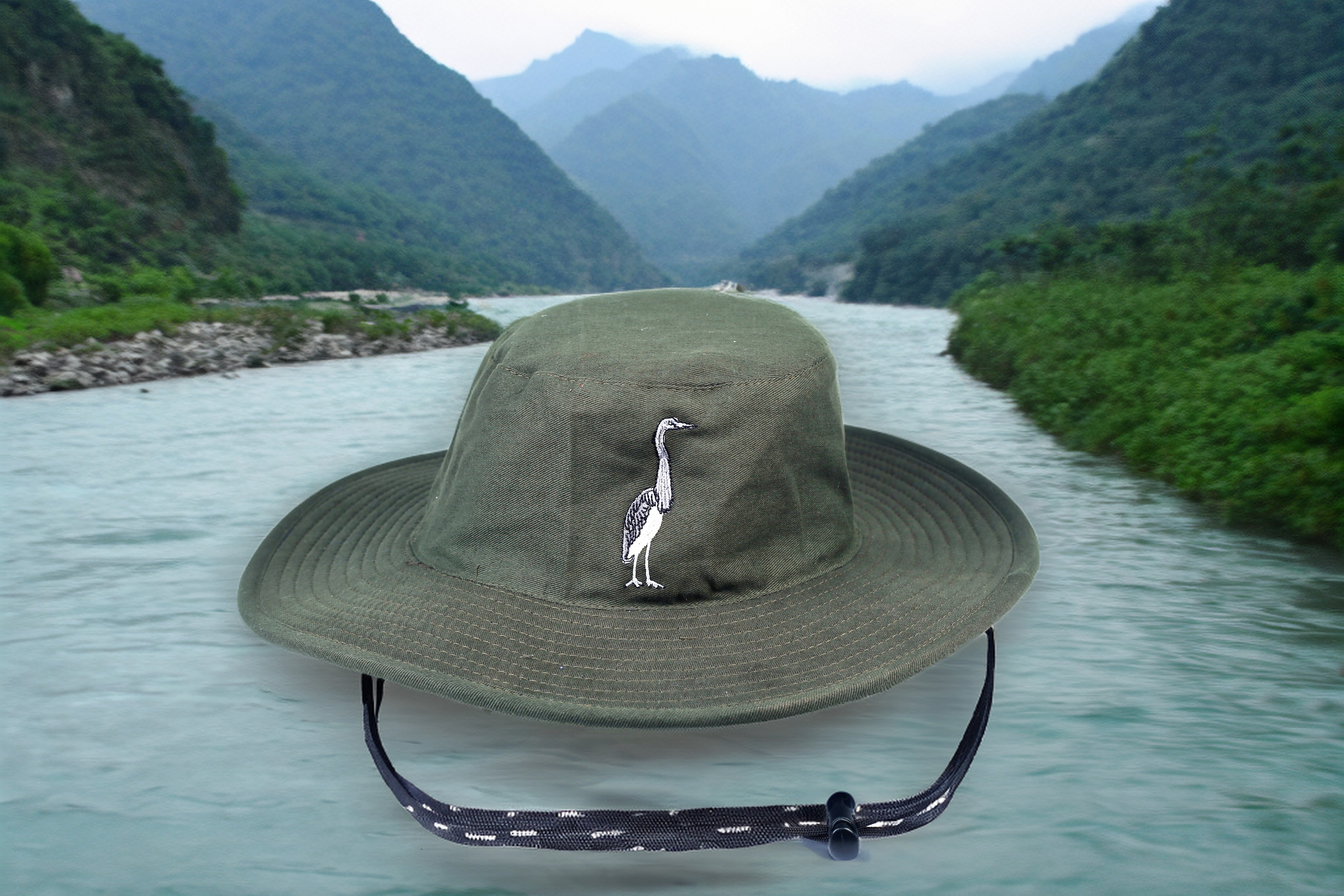 Majestic Grace: White-Bellied Heron Embroidered Hat