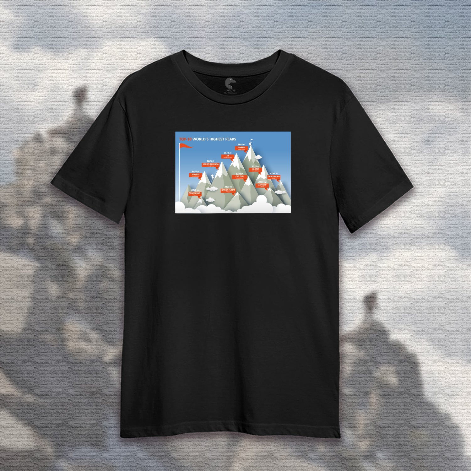 Conquer the Heights: Top 10 Highest Peaks T-Shirt - Adventure Edition