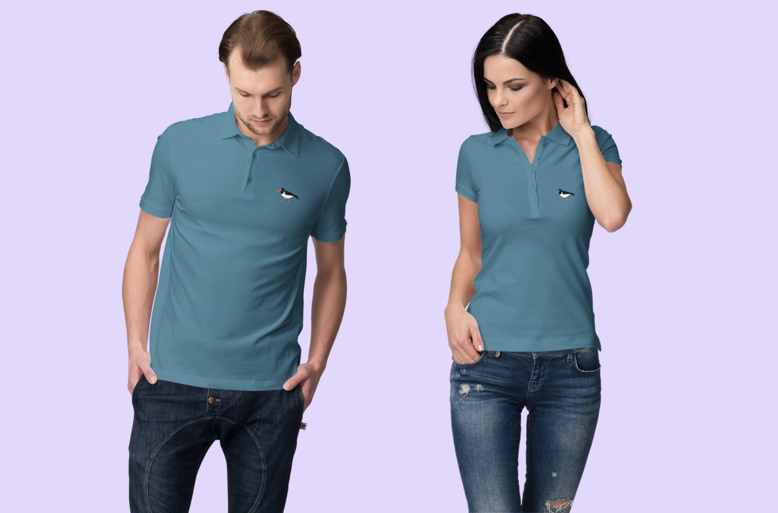 Eurasian Oystercatcher Embroidered T-Shirt Mallard Blue